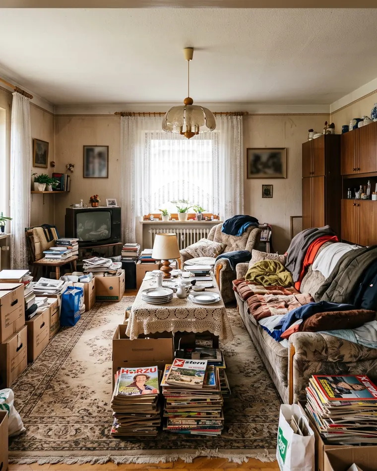 Vollgestelltes Wohnzimmer vor der Räumung